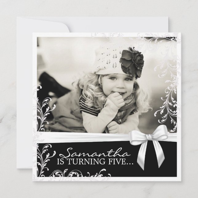 Jolie invitation de fête d'anniversaire rose et no (Devant)