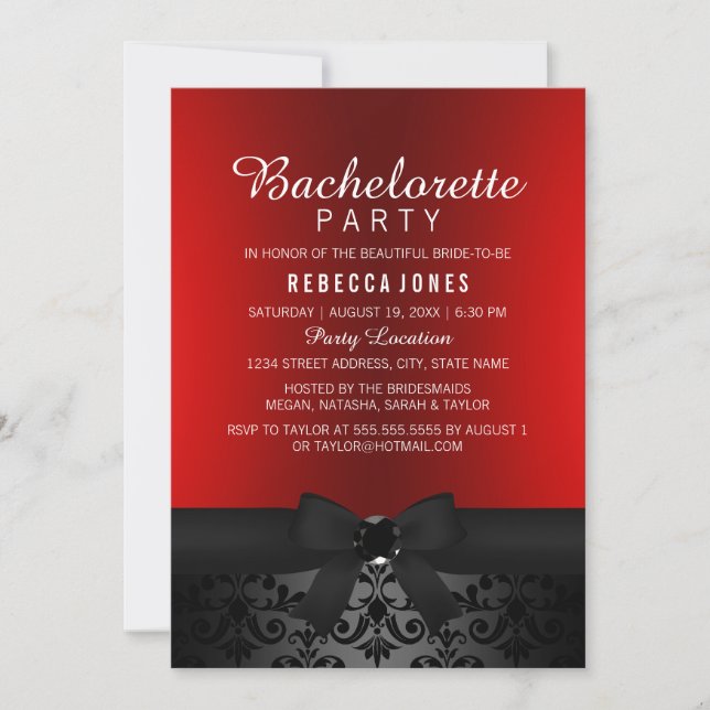 Jolie invitation de fête de Bachelorette noire et  (Devant)