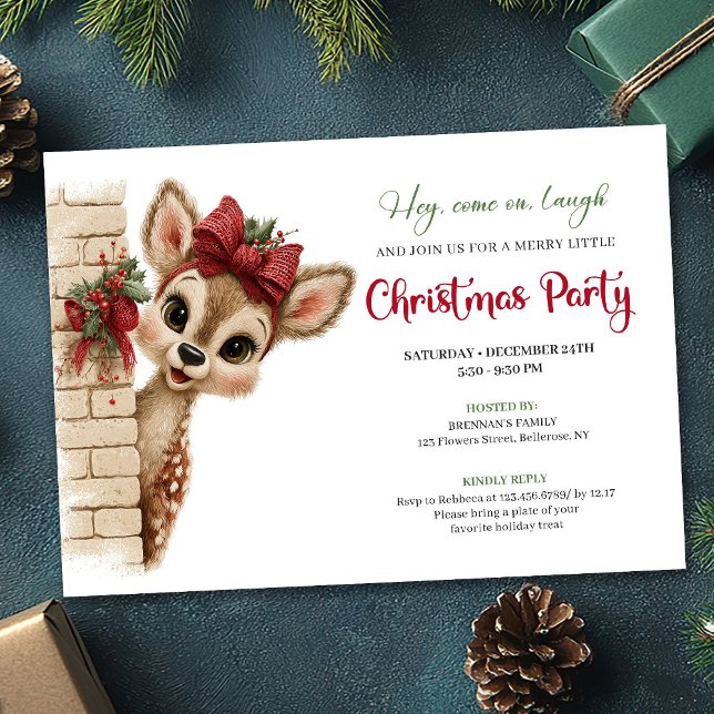 Jolie invitation de fête de Noël pour bébé faon mo (Lovely baby fawn editable Christmas party invite)