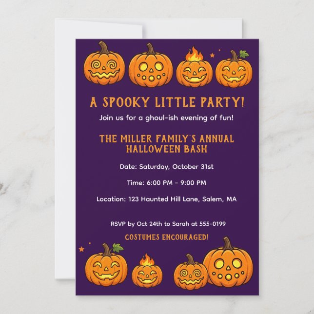 Jolie invitation de fête Halloween pour une petite (Devant)