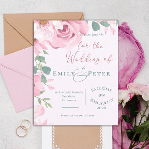 Jolie invitation de mariage aux florales roses pas