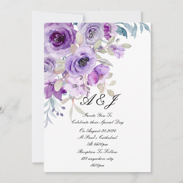 jolie invitation de mariage lilas violet (Devant)