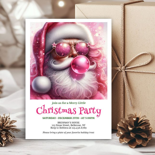 Jolie invitation de Noël au bubble gum rose du Pèr (Cute Pink Santa Bubble Gum Funny Christmas Invitation

)