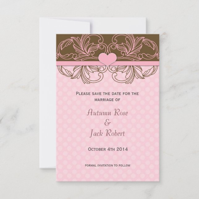Jolie invitation de sauvegarde à pois roses et mar (Devant)