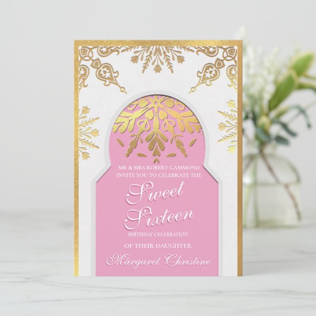 Jolie invitation en Sweet sixteen blanc et rose (Debout devant)
