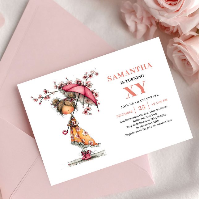 Jolie invitation florale rose pastel pour l'annive (Cute Fairy Girl Birthday Blush Pink Floral invitation)
