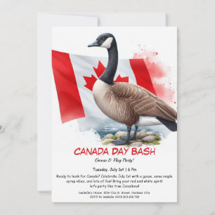 Jolie invitation Jour du Canada avec oie et drapea