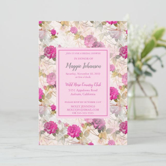 Jolie invitation Rose de douche nuptiale (Debout devant)