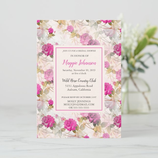 Jolie invitation Rose de douche nuptiale (Debout devant)