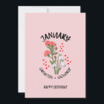 Jolie JANVIER Mois de naissance Fleur Carte d'anni<br><div class="desc">JOLI JANVIER NAISSANCE Mois Fleur ANNIVERSAIRE avec TEXTE PERSONNALISABLE. Le design montre une exposition florale de CARNATIONS et SNOWDROPS pour ceux qui ont des anniversaires de JANVIER. Ajoutez votre nom, votre salutation ou tout autre texte à l'avant et personnalisez votre message à l'envers. Ce mois de naissance fleur CARTE d'ANNIVERSAIRE...</div>