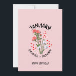 Jolie JANVIER Mois de naissance Fleur Carte d'anni<br><div class="desc">JOLI JANVIER NAISSANCE Mois Fleur ANNIVERSAIRE avec TEXTE PERSONNALISABLE. Le design montre une exposition florale de CARNATIONS et SNOWDROPS pour ceux qui ont des anniversaires de JANVIER. Ajoutez votre nom, votre salutation ou tout autre texte à l'avant et personnalisez votre message à l'envers. Ce mois de naissance fleur CARTE d'ANNIVERSAIRE...</div>