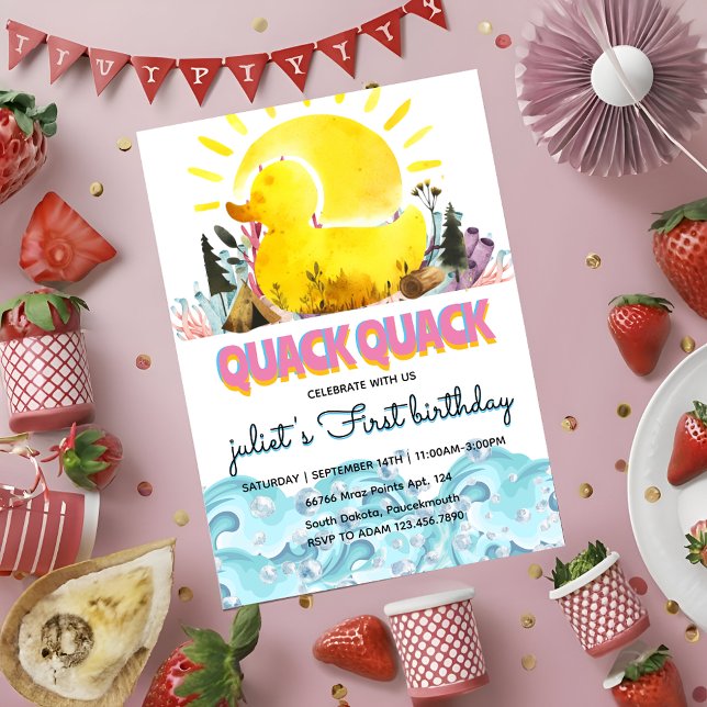 Jolie jaune 1ère canard en caoutchouc invitations  (Créateur téléchargé)