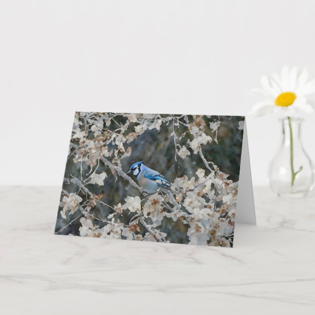 Jolie Jay Bleue en automne Carte de note d'art (Petite plante)