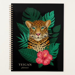 Jolie jungle léopard Art Floral Noir Nom