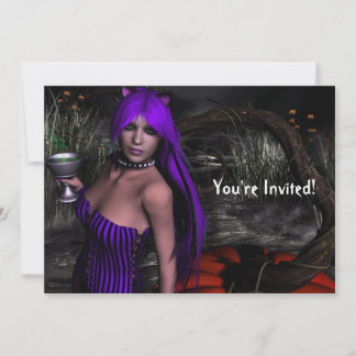 Jolie Kitty et Citrouille Invitation d'Halloween