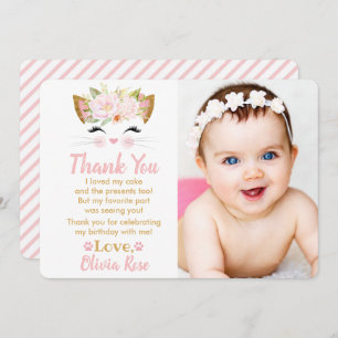 JOLIE KITTY Girl Cat Photo Carte de remerciements