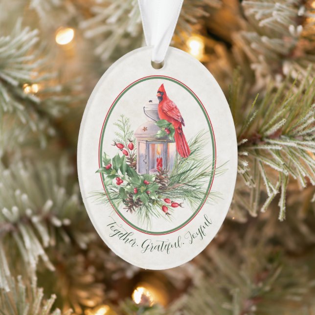 Jolie lanterne avec houx et cardinal Noël  (Arbre)