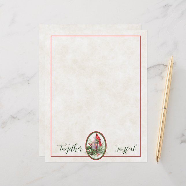 Jolie lanterne avec houx et Noël cardinal (Devant/Arrière en situation)