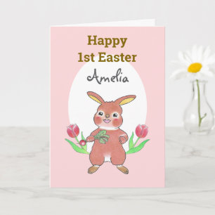 Jolie Lapin Bébé Joyeux 1er Pâques Carte Pliée