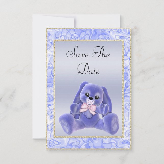 Jolie Lapin Bleu Save The Date Baby Shower (Devant)