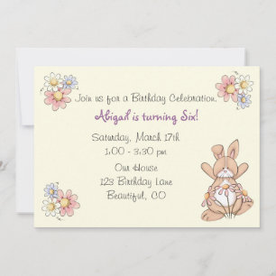 Jolie Lapin et Fleurs Filles Invitation Anniversai