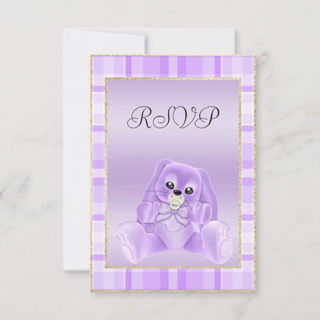 Jolie Lapin Lilas Invitation Réponse Baby Shower (Devant)