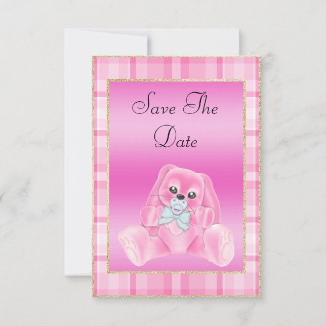 Jolie Lapin Rose Invitation Date de Naissance (Devant)
