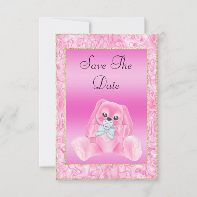 Jolie Lapin Rose Invitation Prénatale (Devant)