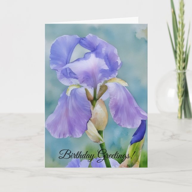 Jolie Lavande Iris Flower Art Carte Anniversaire (Devant)