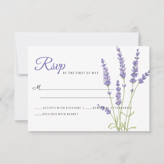 Jolie Lavande Violette Fleurs Mariage RSVP (Devant)