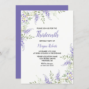 Jolie Lavande violette Floral 13e Invitation d'ann