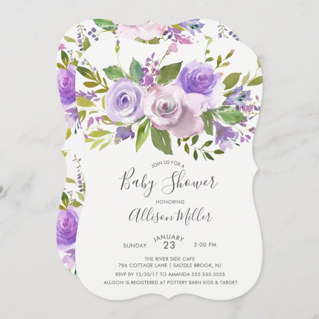 Jolie Lavender Floral Baby shower Invitation (Devant / Derrière)