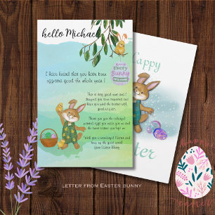 Jolie lettre bleue de Bunny de Pâques