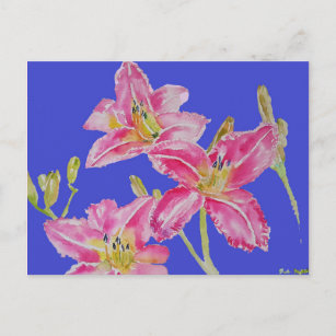 Jolie Lily Dans Pink Aquarelle Peinture Carte Post