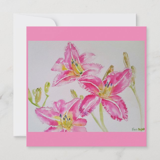 Jolie Lily en peinture aquarelle rose Carte plate (Devant)