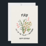 Jolie MAI Mois de naissance Fleur Carte d'annivers<br><div class="desc">JOLIE MAI Fleur Mois de naissance ANNIVERSAIRE avec TEXTE PERSONNALISABLE. Le design montre un étalage floral de LILY OF THE VALLEY et de fleurs HAWTHORN pour ceux qui ont des anniversaires de MAI. Ajoutez votre nom, votre salutation ou tout autre texte à l'avant et personnalisez votre message à l'envers. Cette...</div>