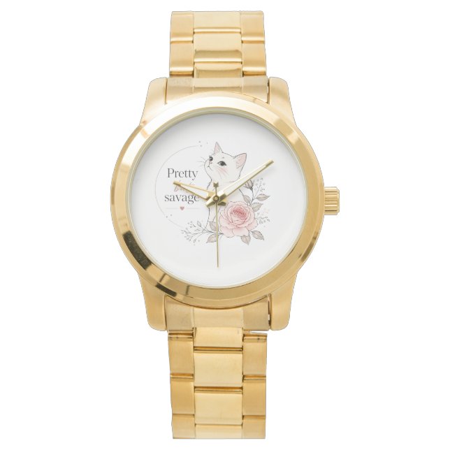 Jolie Mais Sauvage Montre Chat Blanc Rose (devant)