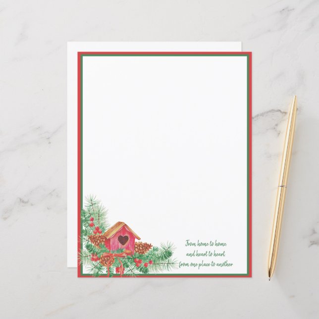 Jolie maison d'oiseaux aquarelle Noël (Devant/Arrière en situation)