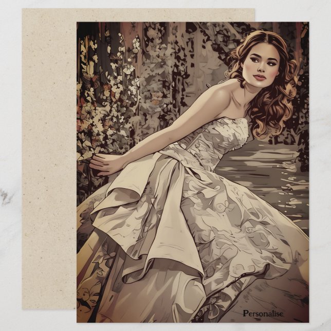 Jolie mariée Floral Vintage papier à rebut (Devant / Derrière)