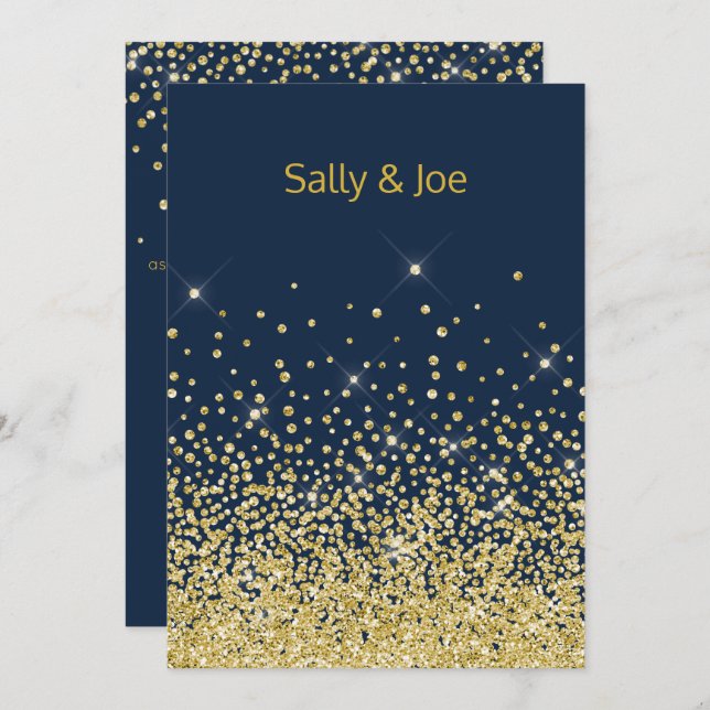 Jolie Marine Gold Diamond Invitations de mariage (Devant / Derrière)
