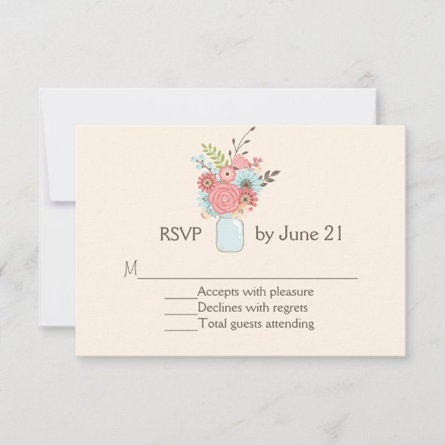 Jolie Mason Jar Floral Wedding Carte RSVP (Devant)