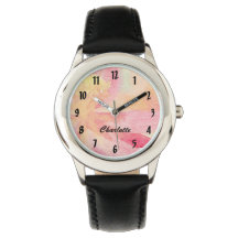 Jolie montre rose florale avec nom personnalisé