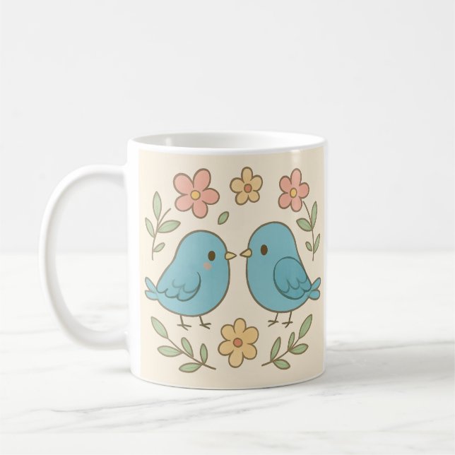 Jolie mug avec impression d'oiseau pastel (Gauche)