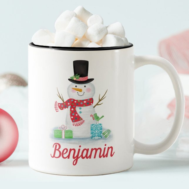 Jolie Mug de bonhomme de neige en hiver (A cute Christmas snowman mug. Personalize it with your name.)