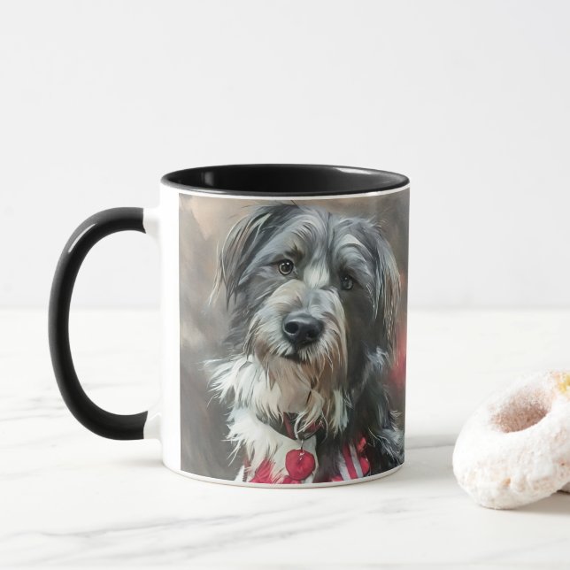 Jolie Mug de chien noir et blanc (Avec donut)