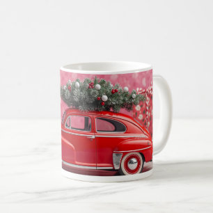 « Jolie mug de Noël rose - voiture rouge et arbre 