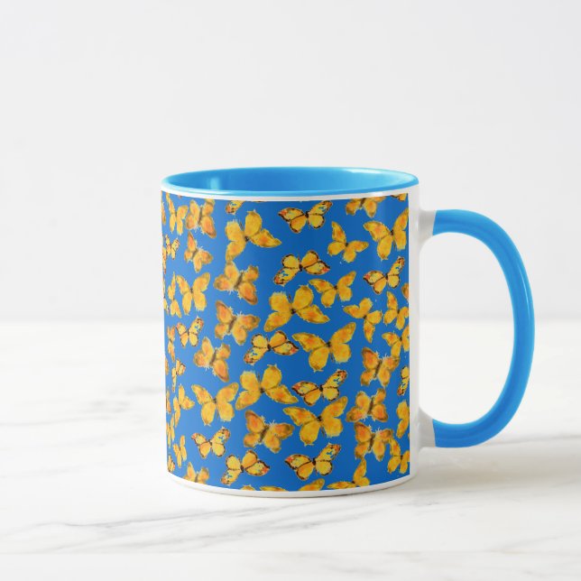 Jolie Mug de Ringer, Papillons d'or sur Sky Blue (Droite)