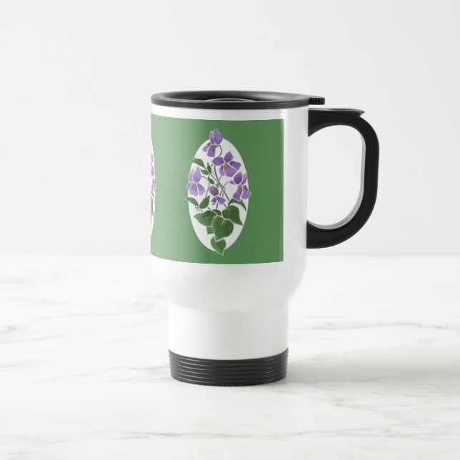 Jolie Mug de voyage vert et blanc, Violets (Droite)