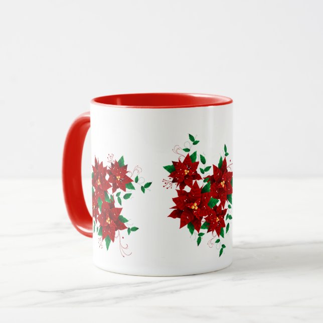 Jolie Mug des fleurs rouges de Noël (Devant gauche)