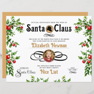 Jolie Naughty Nice Liste Certificat de Photo Offic